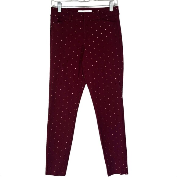 Old Navy Pixie Ankle Cropped Pants Womens Size 2 Tall Burgundy Copper Dots - Picture 2 of 9